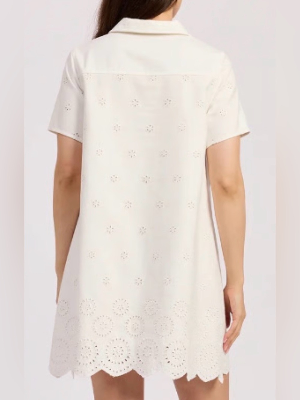 En Saison ~ Designer White Eyelet Polo Denim Button Down Mini Dress - S - Picture 3 of 14
